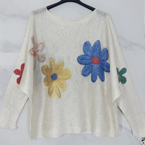 30 MADE IN ITALY FLORAL PRINT LIGHT KNIT SWEATER - Picture 2 of 3